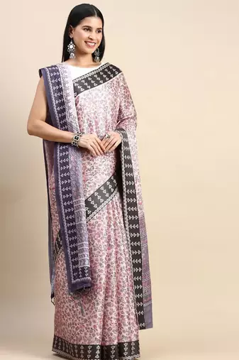 beige floral printed pashmina saree