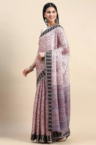 beige floral printed pashmina saree
