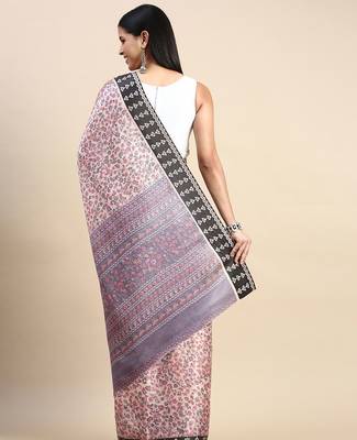 beige floral printed pashmina saree 4