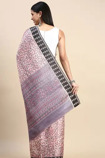 beige floral printed pashmina saree