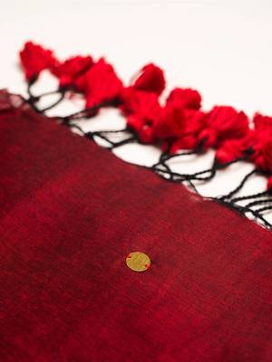 maroon mirror work pure cotton handloom khadi saree 4