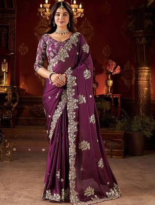purple floral gotta patti silk blend designer saree 1