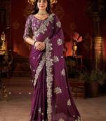 purple floral gotta patti silk blend designer saree
