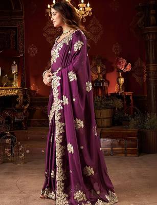 purple floral gotta patti silk blend designer saree 2