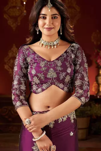 purple floral gotta patti silk blend designer saree