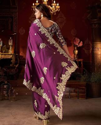 purple floral gotta patti silk blend designer saree 4