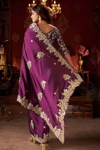 purple floral gotta patti silk blend designer saree