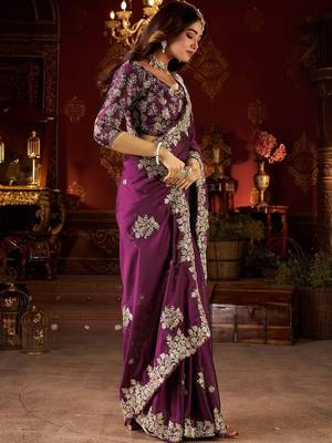 purple floral gotta patti silk blend designer saree 5