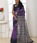 purple silk blend tussar saree with tassels