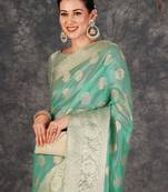 green ethnic motifs zari designer banarasi saree