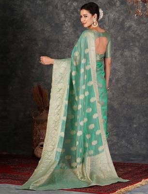 green ethnic motifs zari designer banarasi saree 3