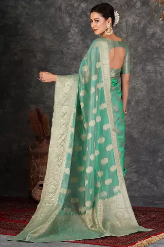 green ethnic motifs zari designer banarasi saree