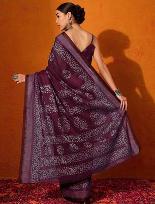 burgundy batik pure cotton bagru saree 2