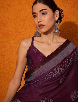 burgundy batik pure cotton bagru saree 4