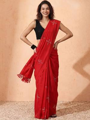 red floral designer saree 1