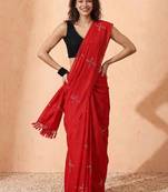 red floral designer saree