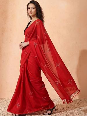 red floral designer saree 2