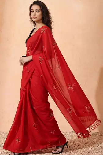 red floral designer saree