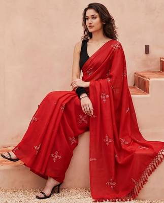 red floral designer saree 3