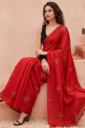 red floral designer saree