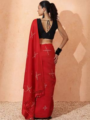 red floral designer saree 4