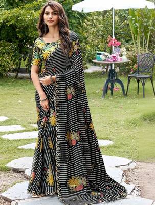 black floral gotta patti poly chiffon designer saree 1