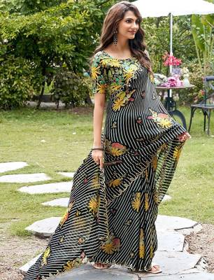 black floral gotta patti poly chiffon designer saree 2