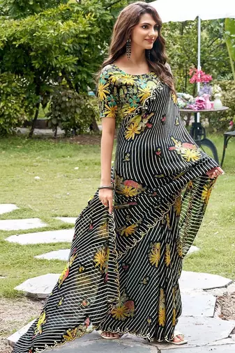 black floral gotta patti poly chiffon designer saree