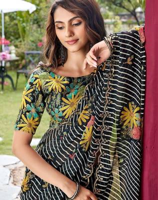 black floral gotta patti poly chiffon designer saree 3