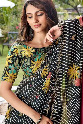 black floral gotta patti poly chiffon designer saree