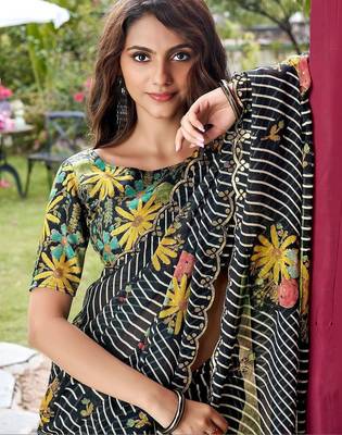 black floral gotta patti poly chiffon designer saree 4