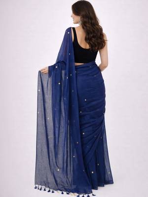 blue mirror work pure cotton handloom khadi saree 3
