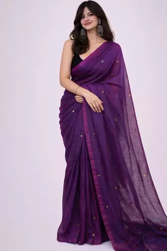 purple polka dot mirror work pure cotton handloom khadi saree