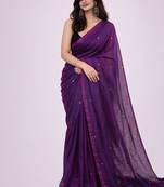 purple polka dot mirror work pure cotton handloom khadi saree