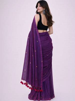 purple polka dot mirror work pure cotton handloom khadi saree 3