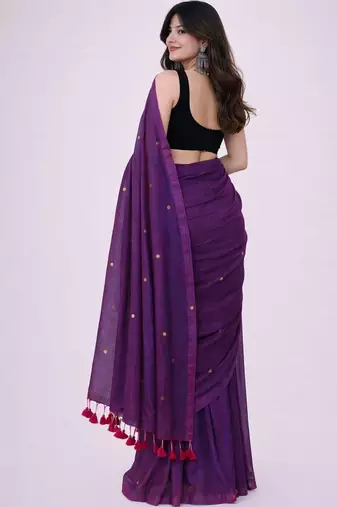purple polka dot mirror work pure cotton handloom khadi saree