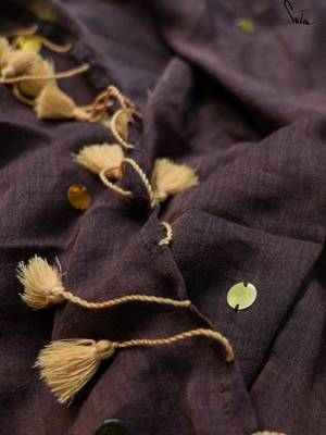 brown embellished mirror work pure cotton handloom khadi saree 4