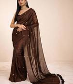 brown mirror work pure cotton handloom khadi saree