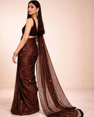 brown mirror work pure cotton handloom khadi saree 2