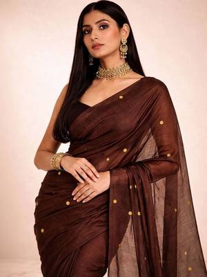 brown mirror work pure cotton handloom khadi saree 5