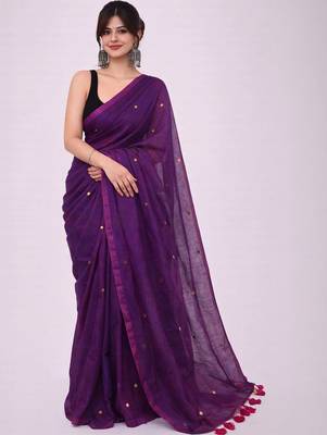 purple zari pure cotton handloom khadi saree 1
