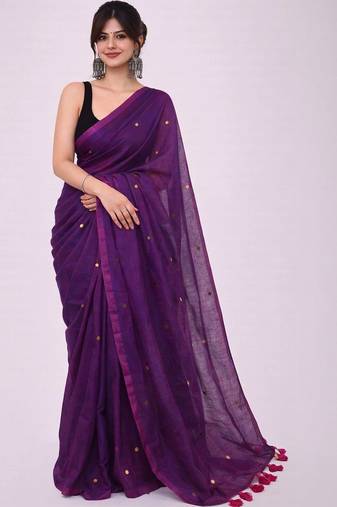 purple zari pure cotton handloom khadi saree