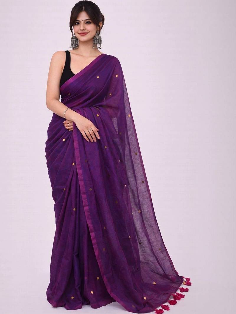 purple zari pure cotton handloom khadi saree