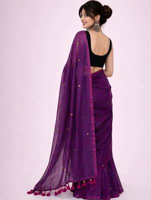 purple zari pure cotton handloom khadi saree 2