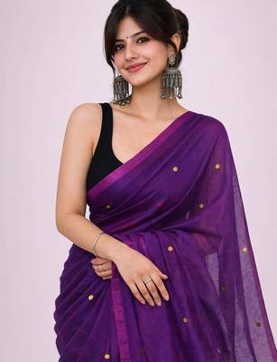 purple zari pure cotton handloom khadi saree 4