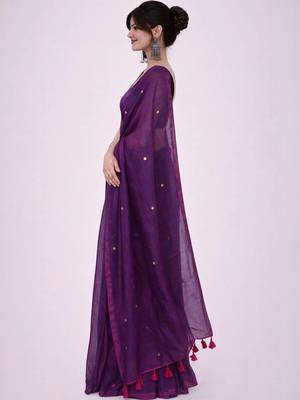 purple zari pure cotton handloom khadi saree 5