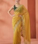 yellow embellished embroidered art silk designer saree