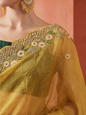yellow embellished embroidered art silk designer saree 4
