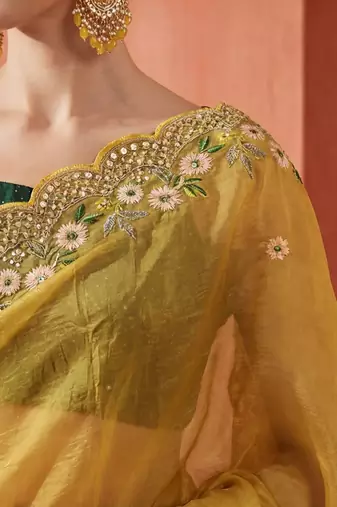 yellow embellished embroidered art silk designer saree