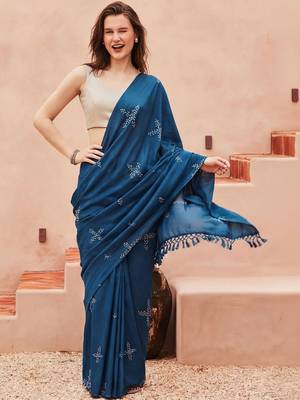 blue floral designer saree 1